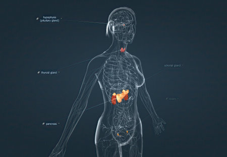 The hormonal system has various glands that release different hormones 3d illustration
